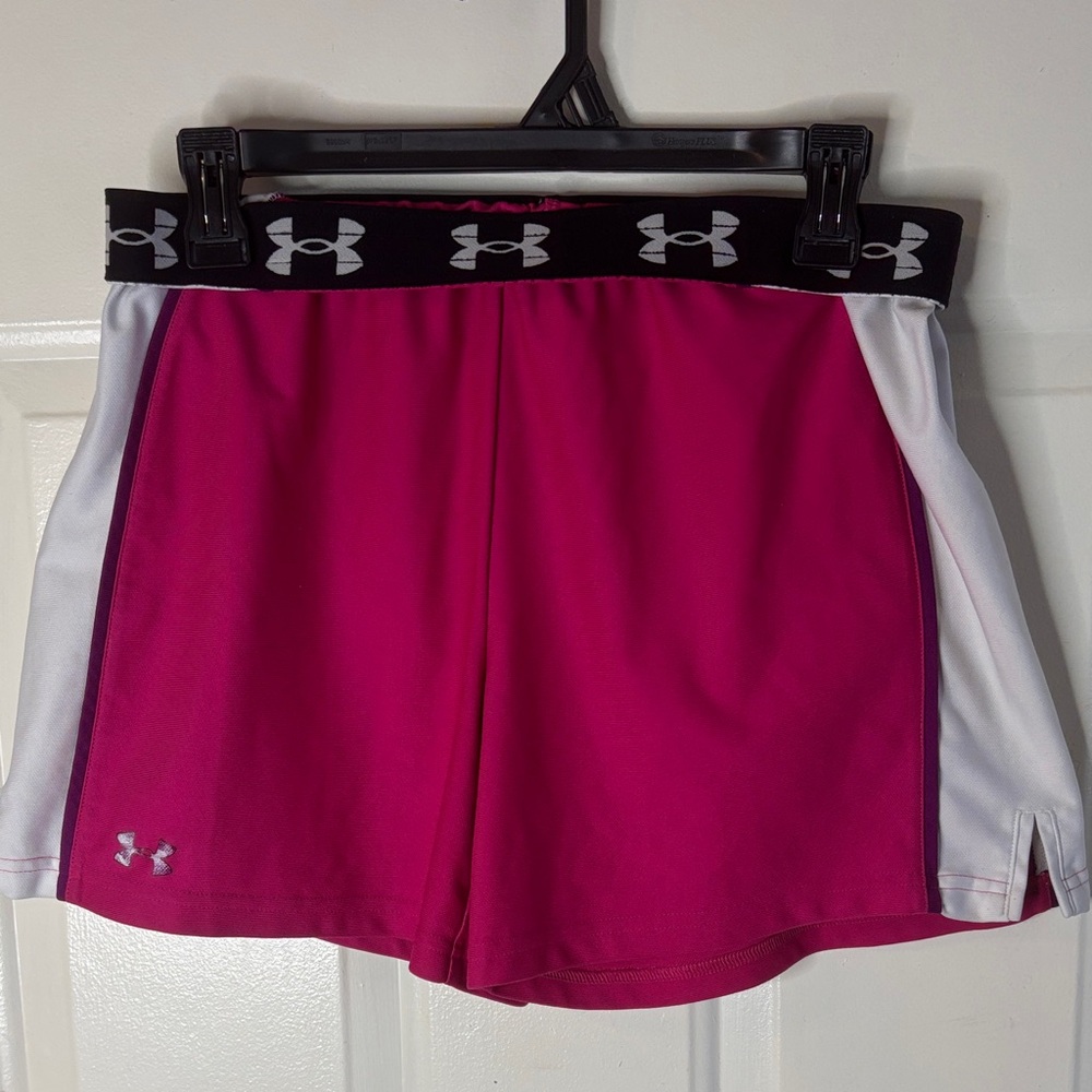 Under Armour Bright Fuchsia Athletic Shorts with White Side Panels